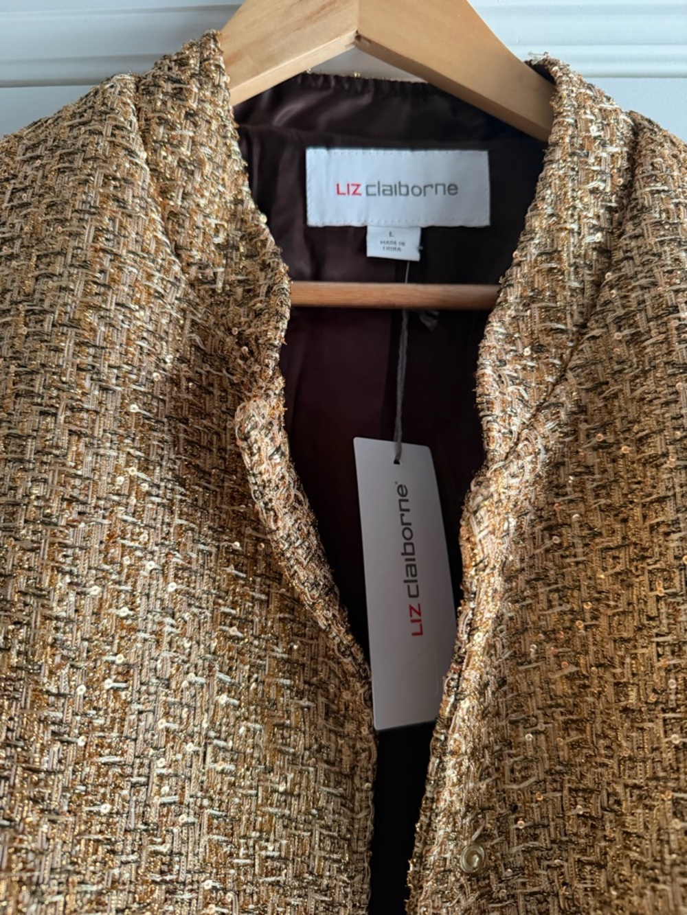 Liz Claiborne Gold Tweed Women’s Bomber Jacket - Picture 17 of 17